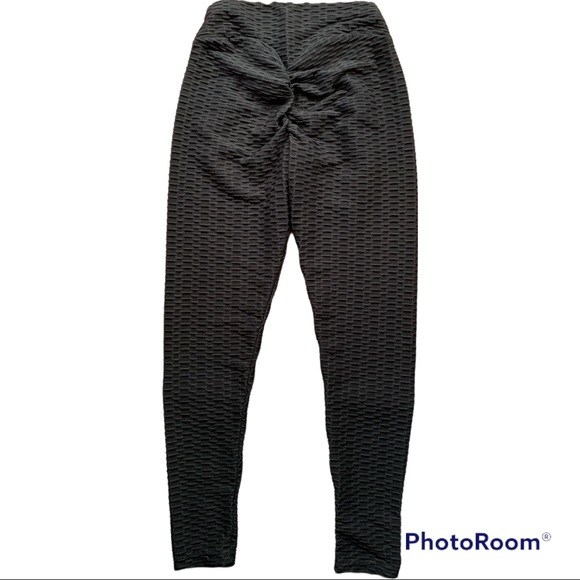 ✨HIGH WAISTED RUCHED BUTT HONEYCOMB LEGGINGS SIZE L - Picture 3 of 6